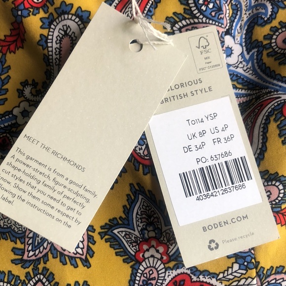 NWT Boden Paisley Mustard Richmond Trouser - Picture 4 of 8